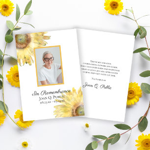 Yellow Sunflowers Watercolor Funeral Sympathy Thank You Card