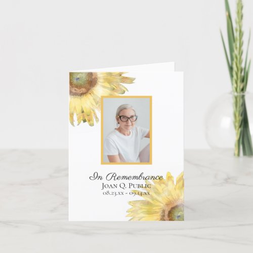 Yellow Sunflowers Watercolor Funeral Sympathy Thank You Card
