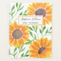Yellow Sunflowers Watercolor Personalized 2022 Planner