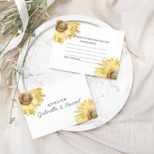 Yellow Sunflowers Watercolor Wedding Advice Cards