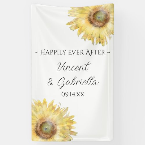 Yellow Sunflowers Watercolor Wedding Banner