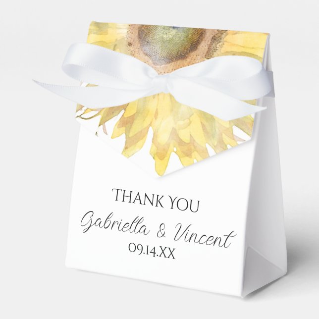 Yellow Sunflowers Watercolor Wedding Favor Boxes (Front Side)