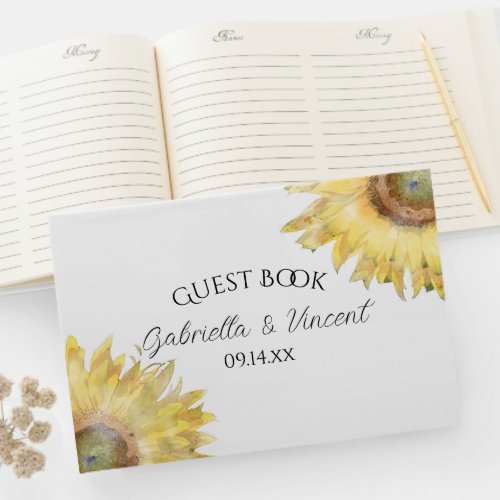 Yellow Sunflowers Watercolor Wedding Guest Book