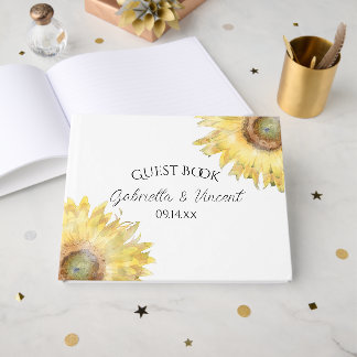 Yellow Sunflowers Watercolor Wedding Guest Book