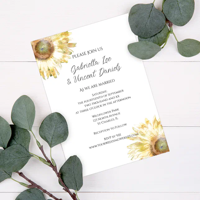 Yellow Sunflowers Watercolor Wedding Invitation | Zazzle