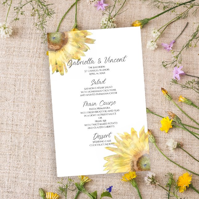 Yellow Sunflowers Watercolor Wedding Menu (Creator Uploaded)