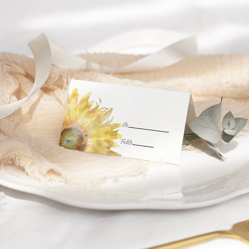 Yellow Sunflowers Watercolor Wedding Place Card