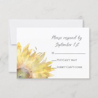 Yellow Sunflowers Watercolor Wedding  RSVP Card