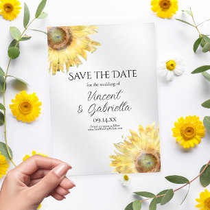 Yellow Sunflowers Watercolor Wedding Save the Date