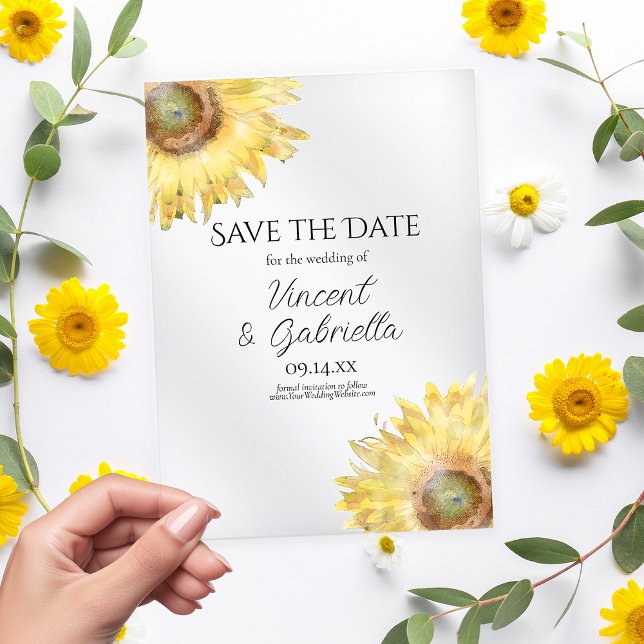 Yellow Sunflowers Watercolor Wedding Save the Date (Creator Uploaded)