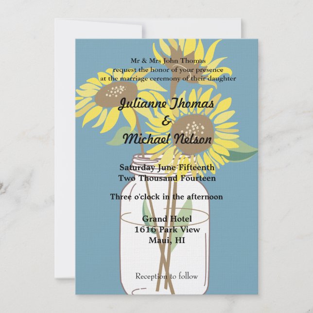 Yellow Sunflowers Wedding Invitation (Front)