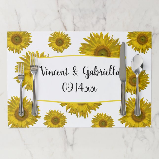 Yellow Sunflowers Wedding Paper Placemat (In Situ)