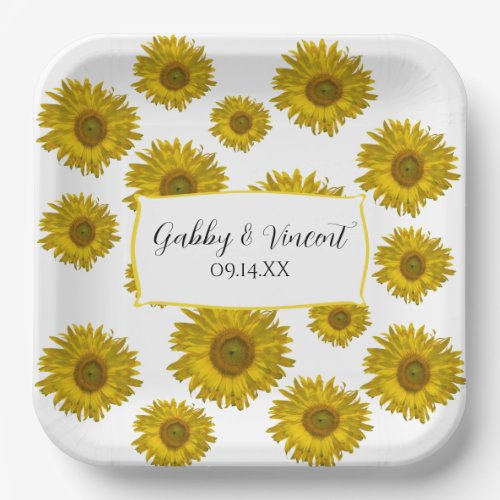 Yellow Sunflowers Wedding Paper Plates