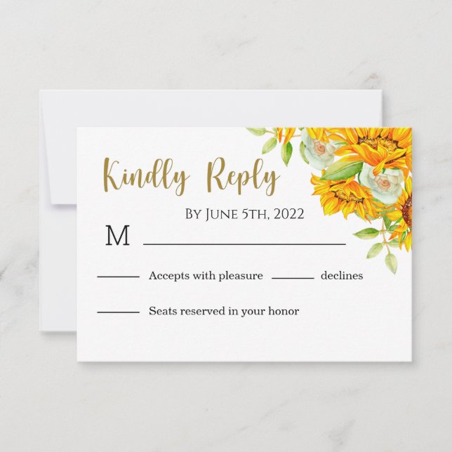 Yellow Sunflowers Wedding RSVP Card (Front)