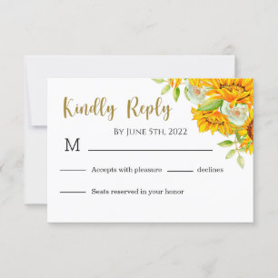 Yellow Sunflowers Wedding RSVP Card