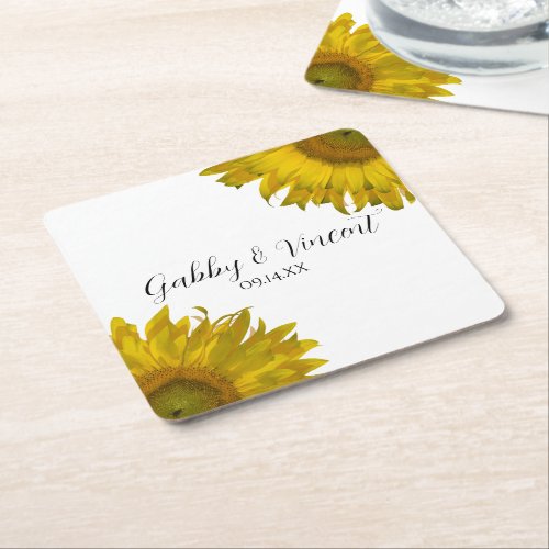Yellow Sunflowers Wedding Square Paper Coaster