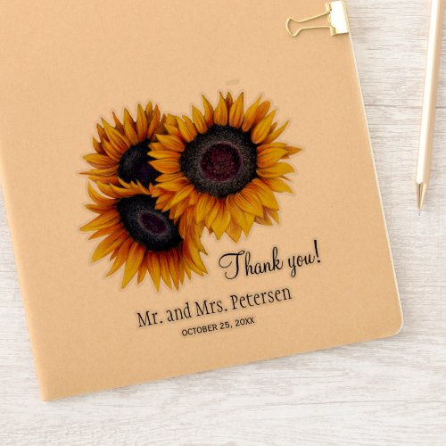 Yellow sunflowers wedding thank you and names sticker