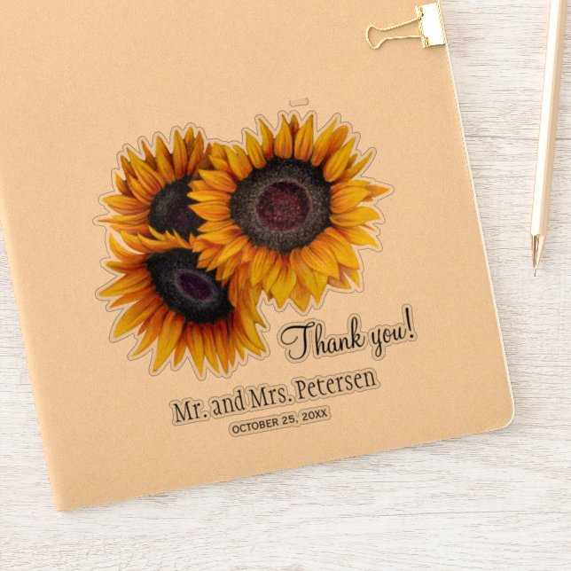 Yellow sunflowers wedding thank you and names sticker (Notebook)