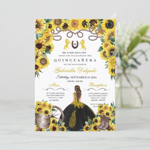 Yellow Sunflowers Western Charro Quinceanera Invitation