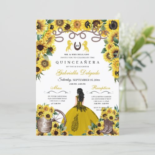 Yellow Sunflowers Western Charro Quinceanera Invitation