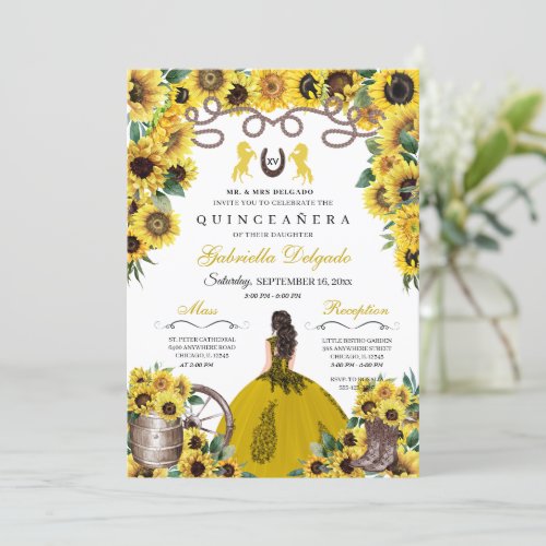 Yellow Sunflowers Western Charro Quinceanera Invitation