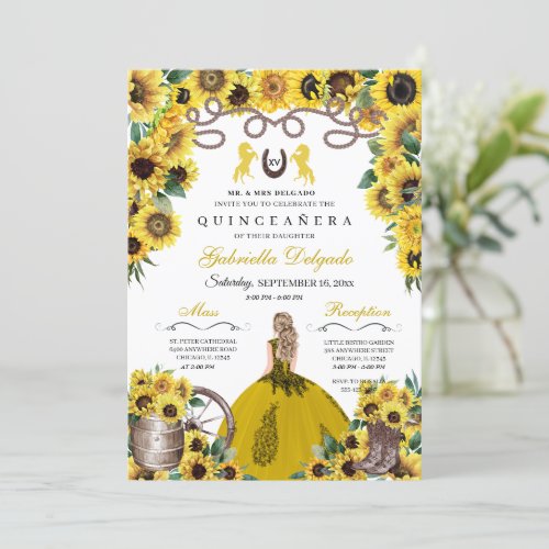 Yellow Sunflowers Western Charro Quinceanera Invitation