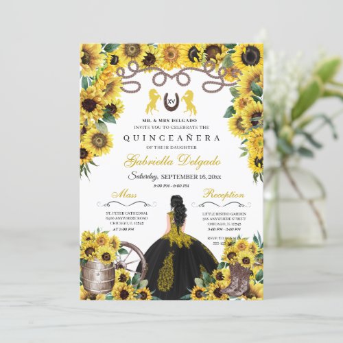 Yellow Sunflowers Western Charro Quinceanera Invitation