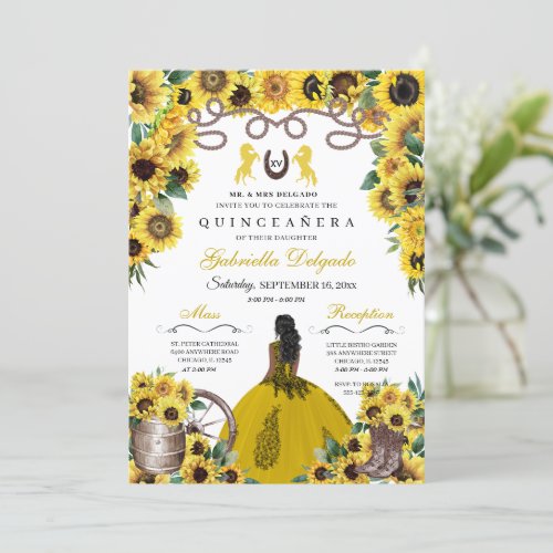 Yellow Sunflowers Western Charro Quinceanera Invitation