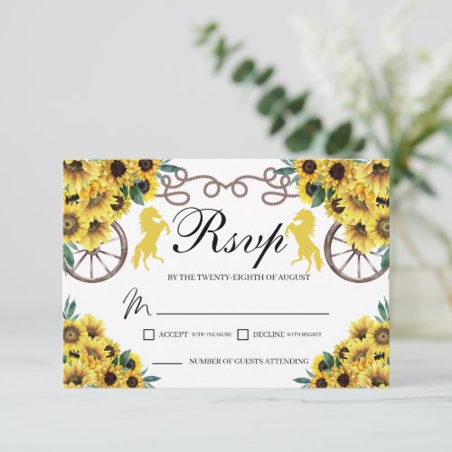 Yellow Sunflowers Western Quinceanera RSVP Card