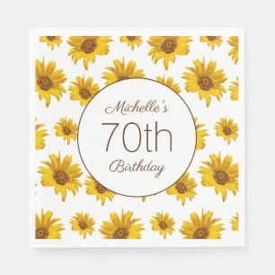 Yellow Sunflowers White 70th Birthday Napkins
