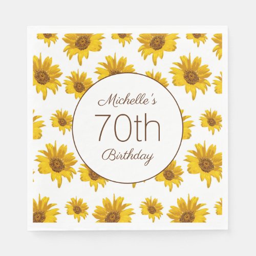 Yellow Sunflowers White 70th Birthday    Napkins