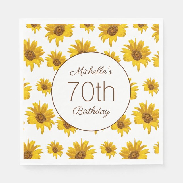 Yellow Sunflowers White 70th Birthday    Napkins (Front)