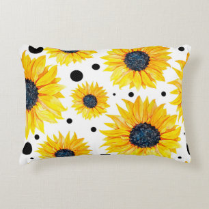 Yellow Sunflowers White Background Pattern Accent Pillow