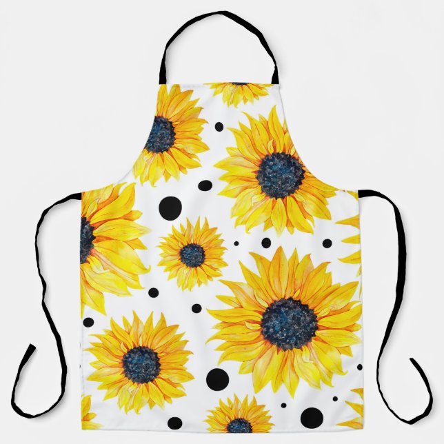 Yellow Sunflowers White Background Pattern Apron (Front)