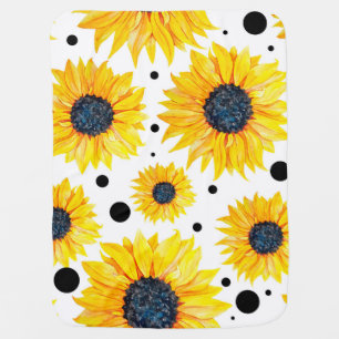 Yellow Sunflowers White Background Pattern Baby Blanket