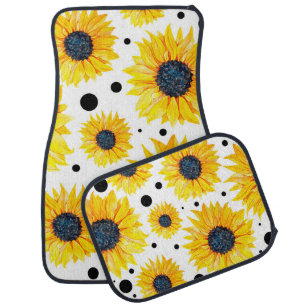 Yellow Sunflowers White Background Pattern Car Floor Mat