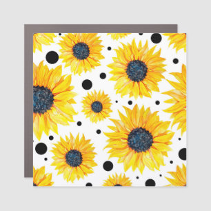 Yellow Sunflowers White Background Pattern Car Magnet