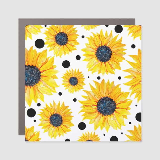 Yellow Sunflowers White Background Pattern Car Magnet (Front)