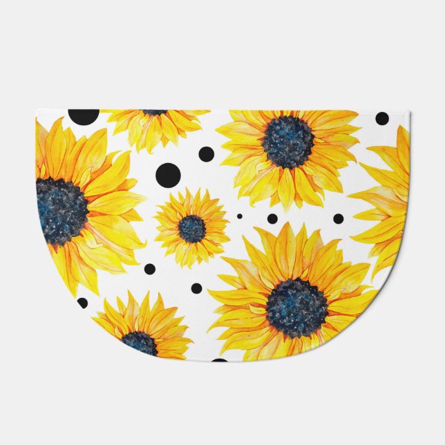 Yellow Sunflowers White Background Pattern Doormat (Front)