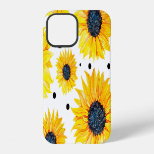 Yellow Sunflowers White Background Pattern iPhone 12 Case