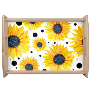 Yellow Sunflowers White Background Pattern Serving Tray