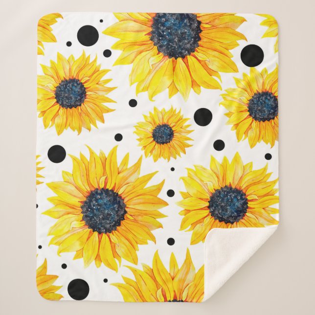 Yellow Sunflowers White Background Pattern Sherpa Blanket (Front)