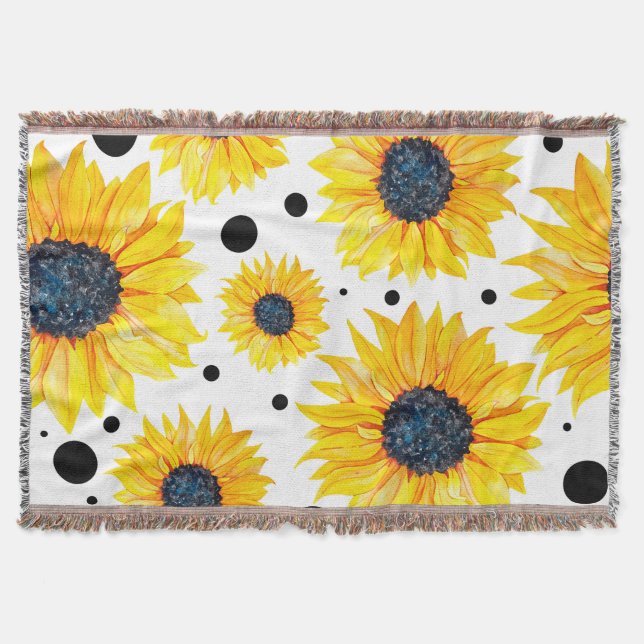 Yellow Sunflowers White Background Pattern Throw Blanket (Front)
