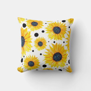 Yellow Sunflowers White Background Pattern Throw Pillow