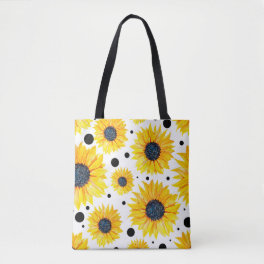 Yellow Sunflowers White Background Pattern Tote Bag