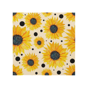 Yellow Sunflowers White Background Pattern Wood Wall Art