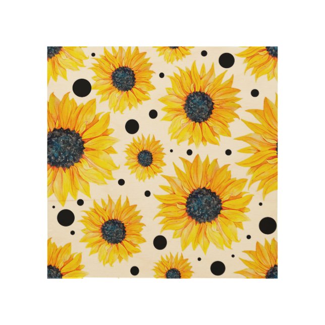 Yellow Sunflowers White Background Pattern Wood Wall Art (Front)