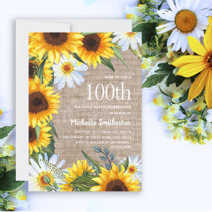 Yellow Sunflowers White Daisies 100th Birthday Invitation
