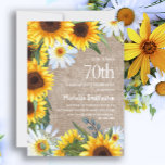 Yellow Sunflowers White Daisies 70th Birthday Invitation<br><div class="desc">Rustic yellow and brown sunflowers and white daisies with beautiful green leaves on burlap-styled 70th birthday party invitation for women.  Contact us for help with customization or to request matching products.</div>