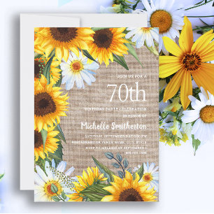 Yellow Sunflowers White Daisies 70th Birthday Invitation